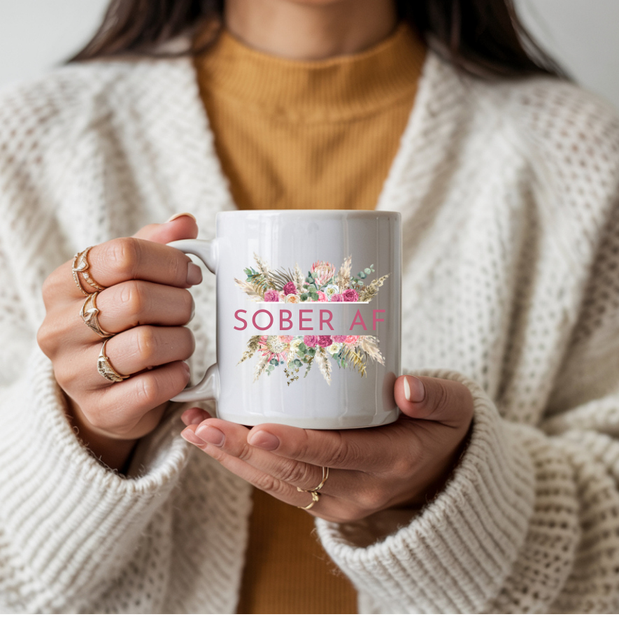 Sober AF Floral Coffee Mug | 15 oz Ceramic Sobriety Mug | Recovery & Sobriety Gift
