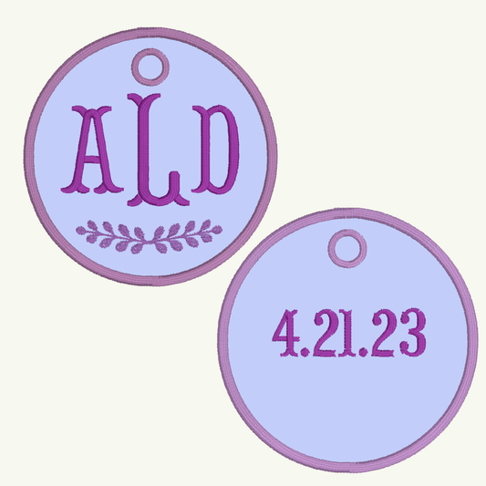 Custom Monogram Bag Tag | Embroidered Round Bag Tag | Optional Sobriety Date
