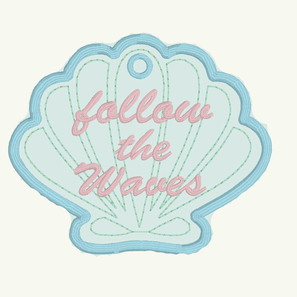 Follow the Waves Seashell Bag Tag | Embroidered Recovery Bag Tag | Optional Sobriety Date