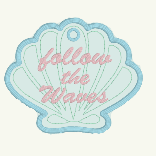Follow the Waves Seashell Bag Tag | Embroidered Recovery Bag Tag | Optional Sobriety Date