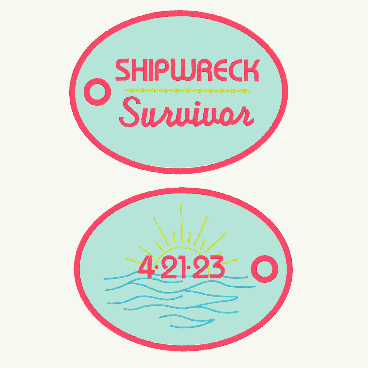 Shipwreck Survivor Bag Tag | Embroidered Oval Recovery Bag Tag | Optional Sobriety Date
