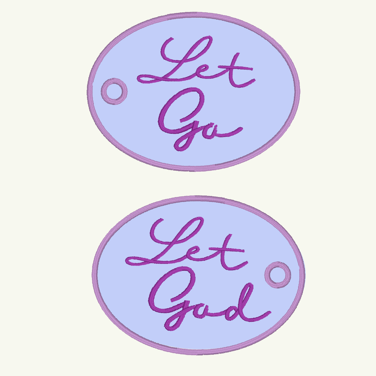 Let Go, Let God Bag Tag | Two-Sided Embroidered Oval Bag Tag | Recovery Gift