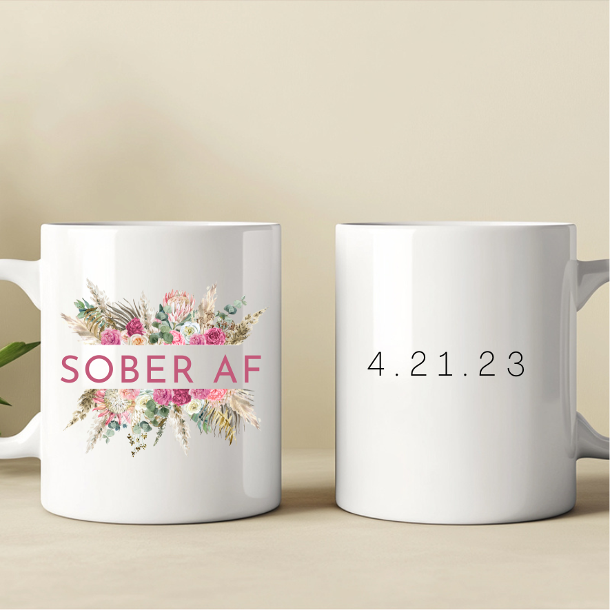 Sober AF Floral Coffee Mug | 15 oz Ceramic Sobriety Mug | Recovery & Sobriety Gift