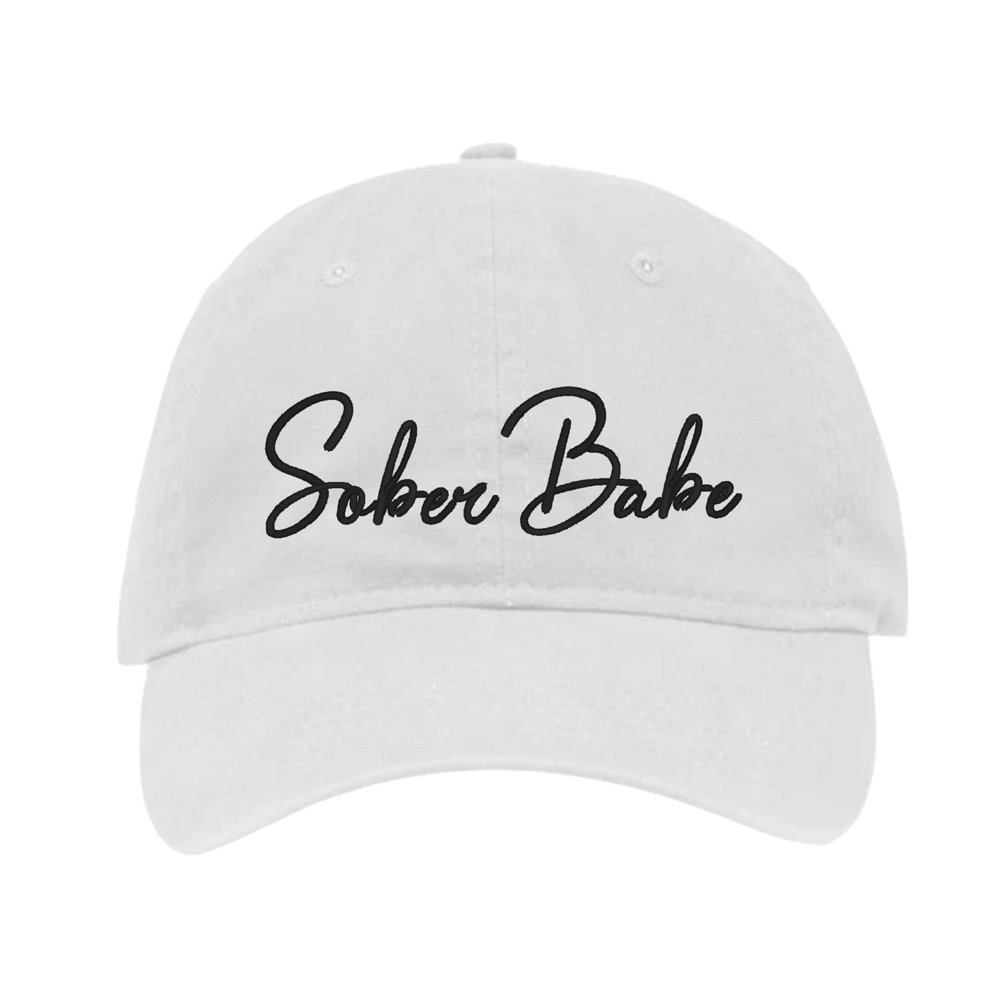 Sober Babe embroidered ball cap detail